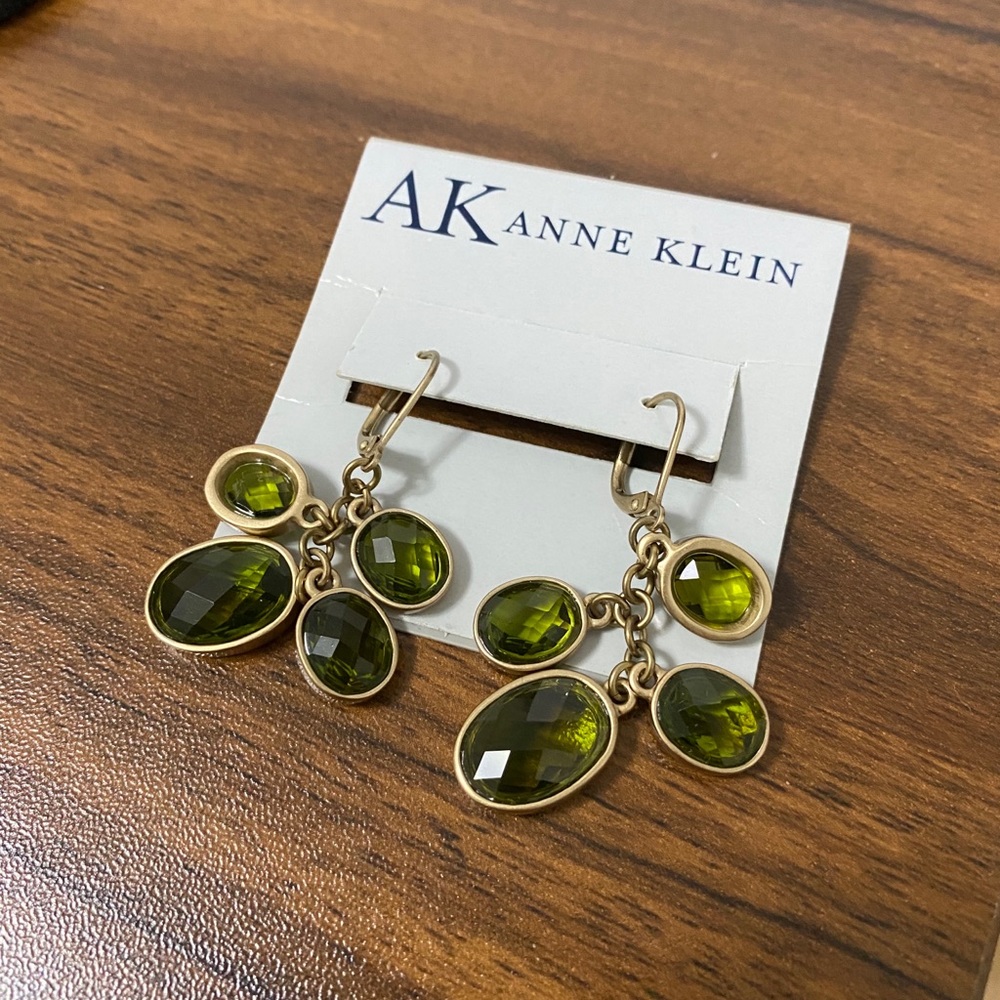 Anne Klein green gold dangling earrings